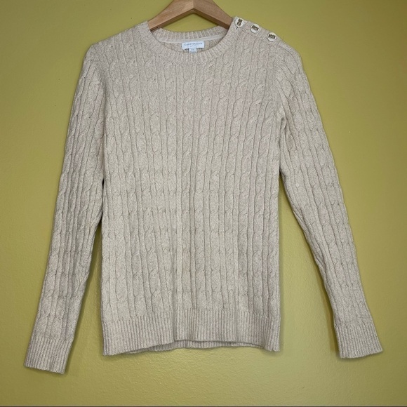 Charter Club Cream and Gold Cable Knit Sweater Shimmer Metallic Old Money - Picture 1 of 6